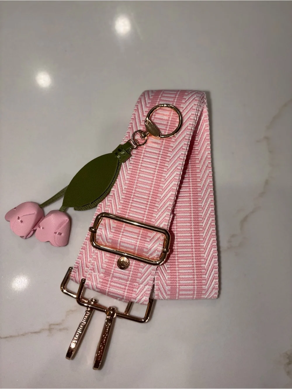 Pom Pom London pink crossbody strap with tulip bag charm for purse handbag NEW